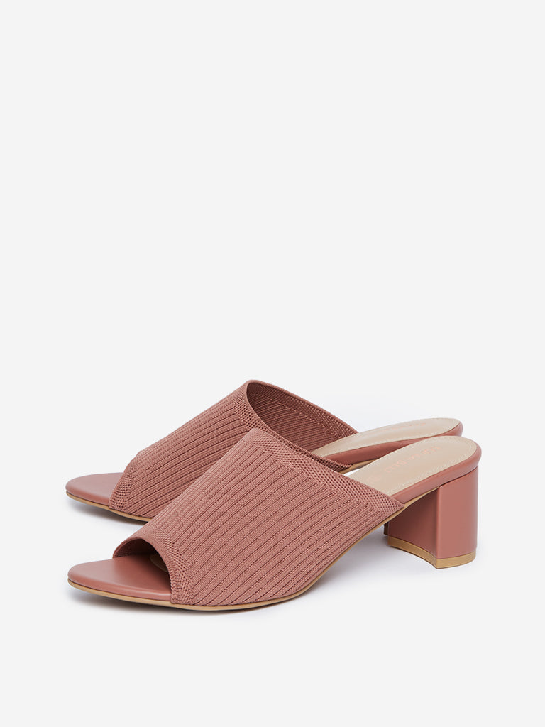 LUNA BLU Blush Pink Peep Toe Block Heel Sandals